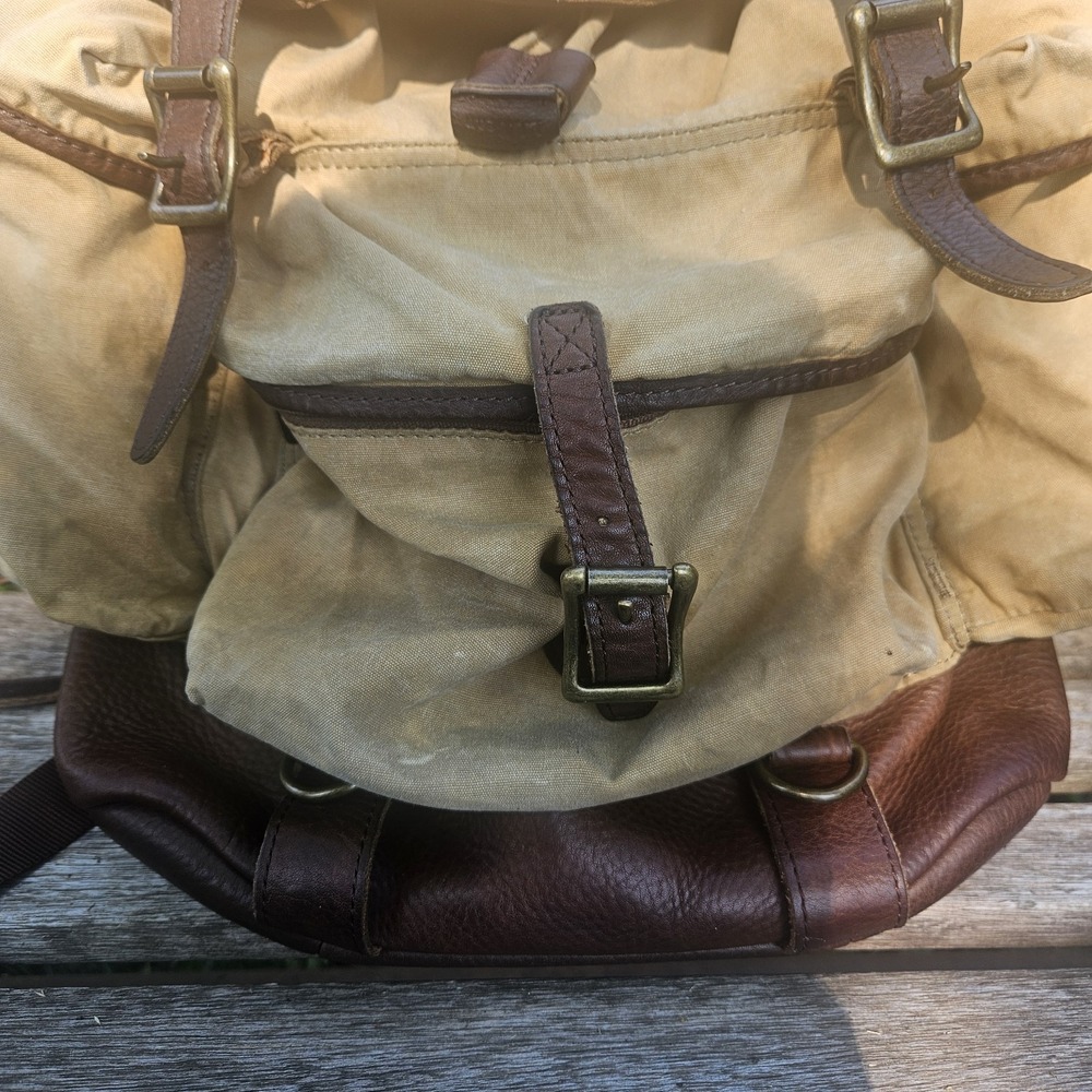Vintage L.L. Bean Continental Rucksack Backpack Waxed Canvas Leather - Picture 6 of 16